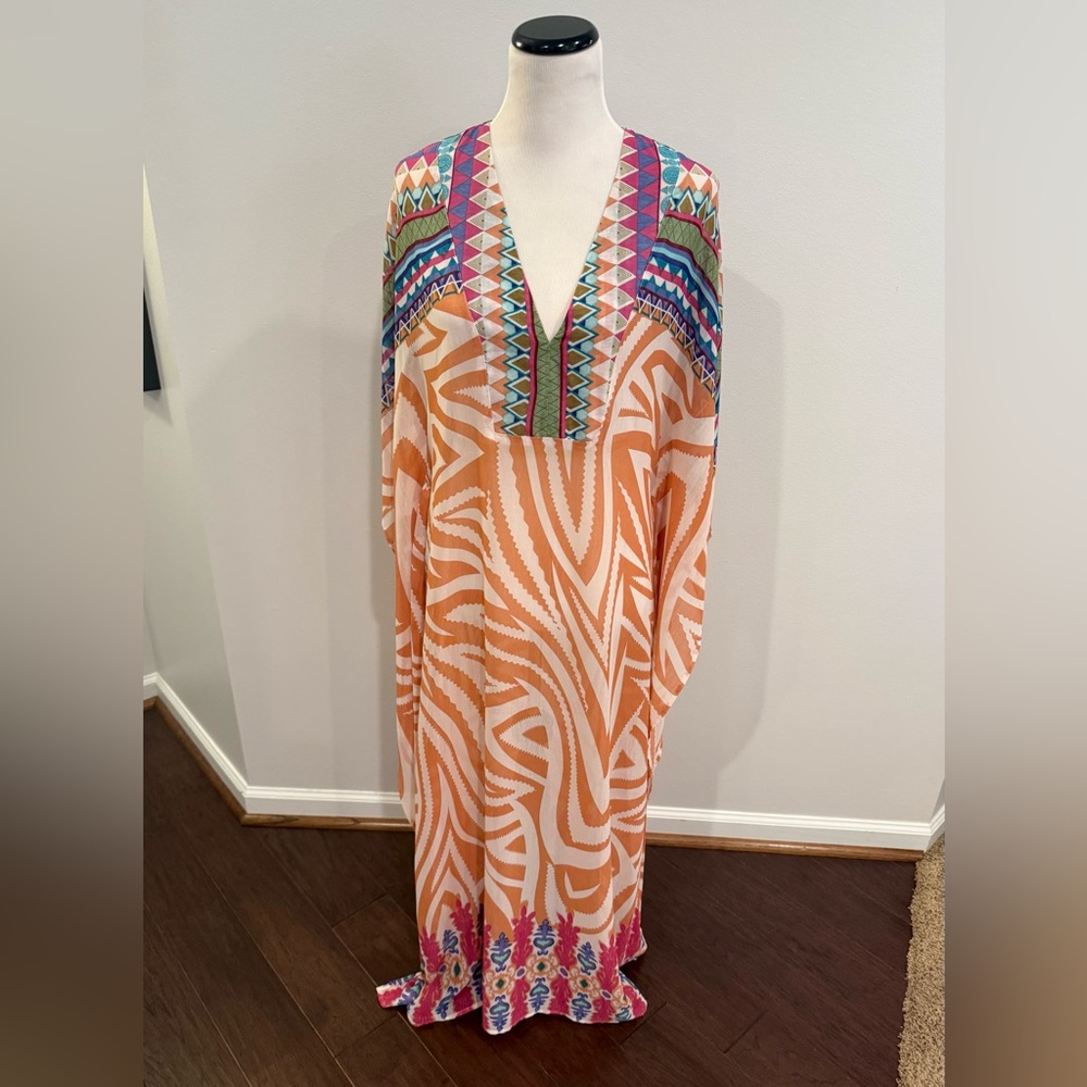 Orange Printed Women’s Swim Cover-Up Caftan